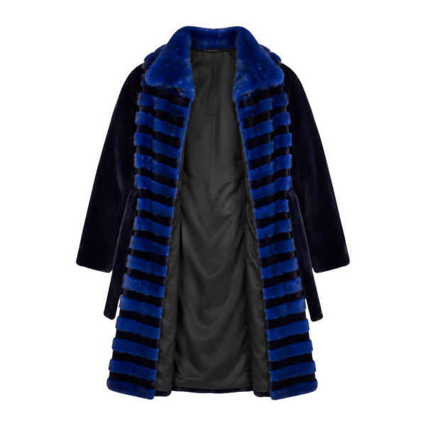 Blue and Black Mink Combo Coat with Blue Collar