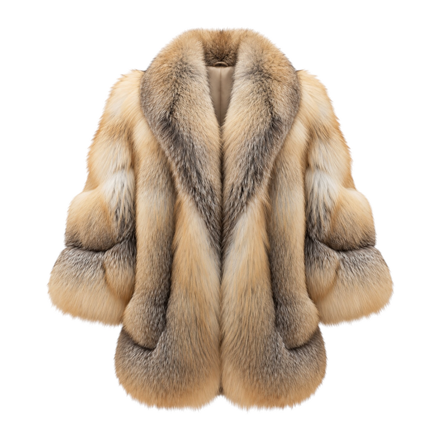 Oversized Shawl Collar Fox Fur Coat