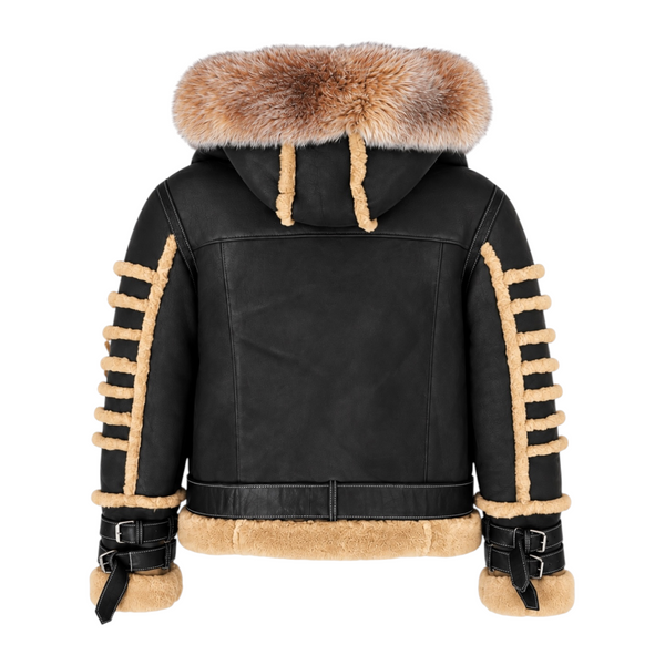 Ribbed Biker Shearling with Fox Collar