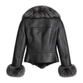 Leather Shearling with Long Fox Collar and Cuffs