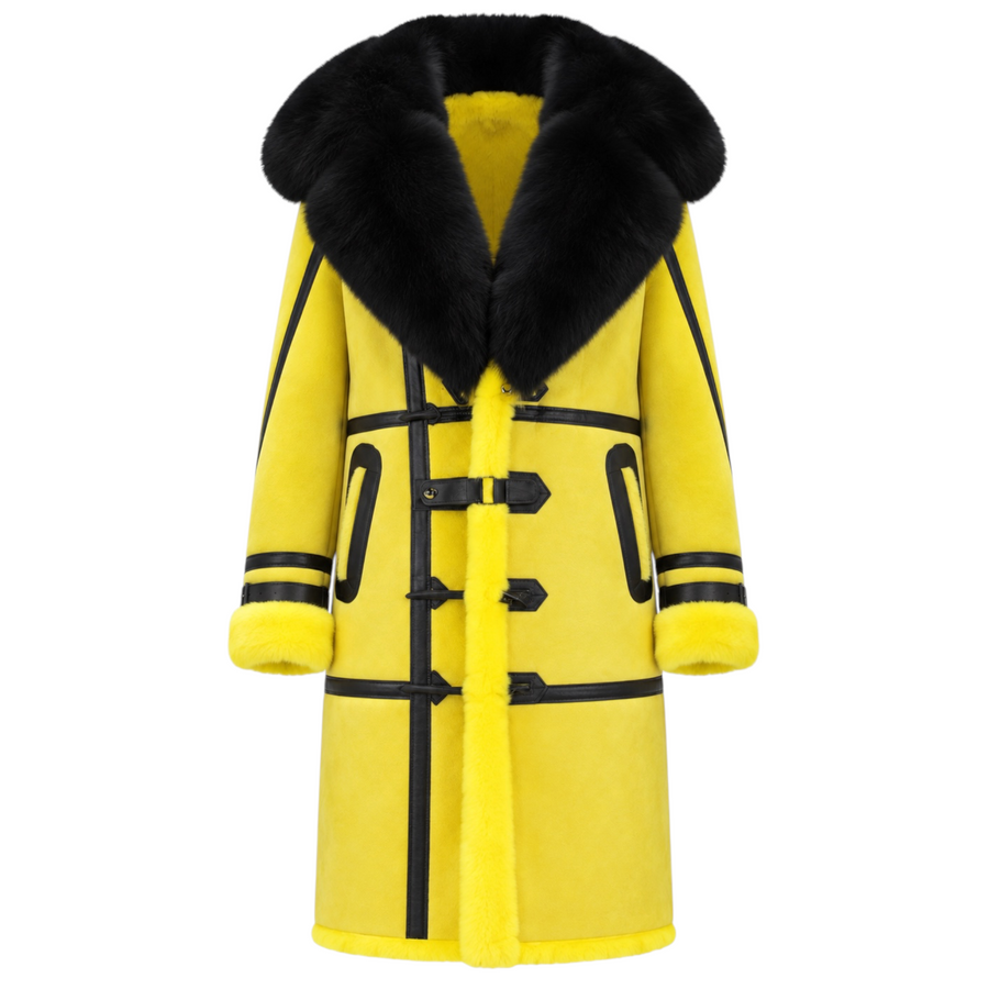 Yellow Shearling with Black Fox