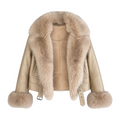 Leather Shearling with Long Fox Collar and Cuffs