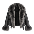Leather Shearling with Long Fox Collar and Cuffs