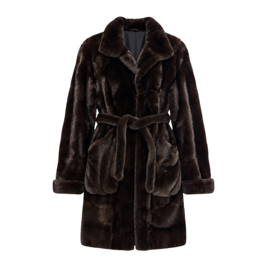 3/4 Dark Brown Mink with Belt