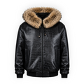 Crocodile Print Leather Bomber with Fox Trim Hood