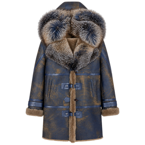 Vintage Shearling Coat with Fox Fur Hood