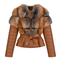 Cropped Leather Shearling with Crystal Fox Chest