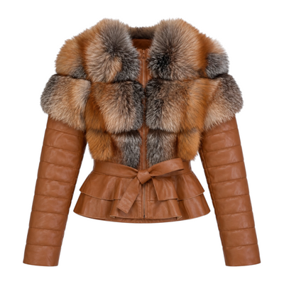 Cropped Leather Shearling with Crystal Fox Chest