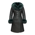 Green Shearling with Fox Hood and Cuffs
