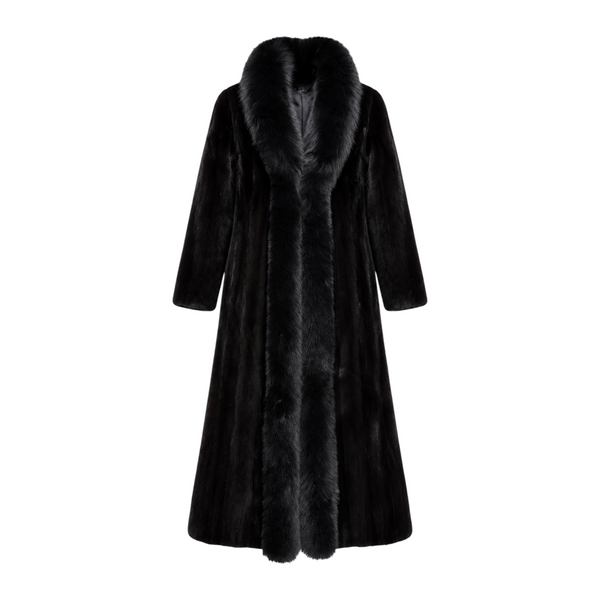 Long Mink Coat with Fox Collar and Lining