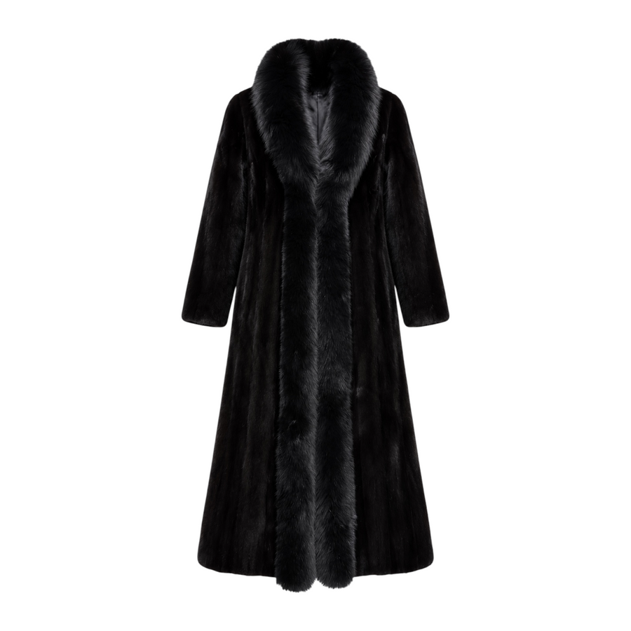 Long Mink Coat with Fox Collar and Lining