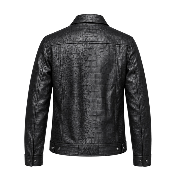 Croc-Embossed Leather Trucker Jacket