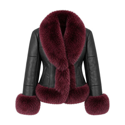Black and Burgundy Short Shearling with Fox