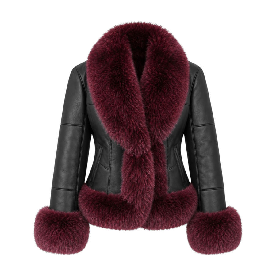 Black and Burgundy Short Shearling with Fox