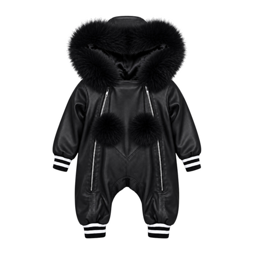 Baby Leather Onesie with Fur Trim