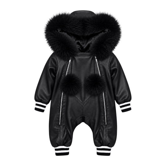 Baby Leather Onesie with Fur Trim