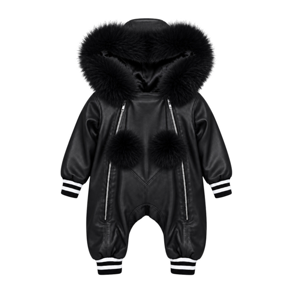 Baby Leather Onesie with Fur Trim