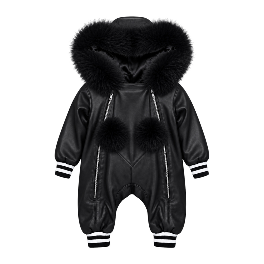Baby Leather Onesie with Fur Trim