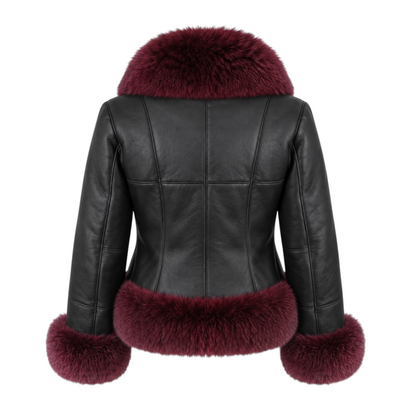 Black and Burgundy Short Shearling with Fox