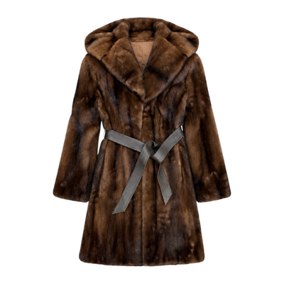 3/4 Two-Tone Combo Mink with Hood and Belt