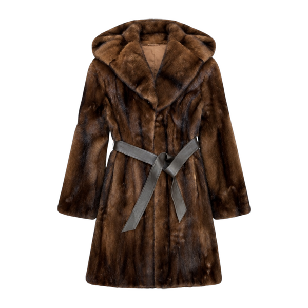 3/4 Two-Tone Combo Mink with Hood and Belt