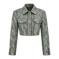 Snake Print Cropped Leather Jacket
