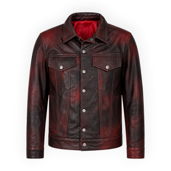 Cow Leather Trucker Jean Jacket