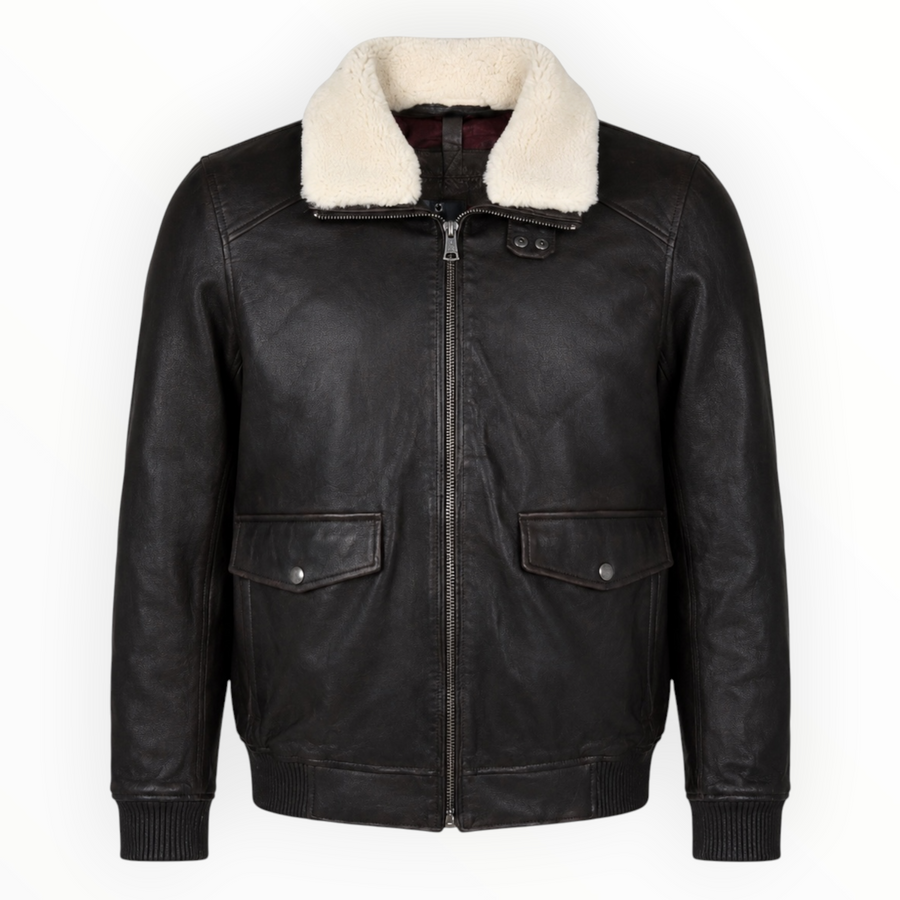 Black Classic Leather Bomber