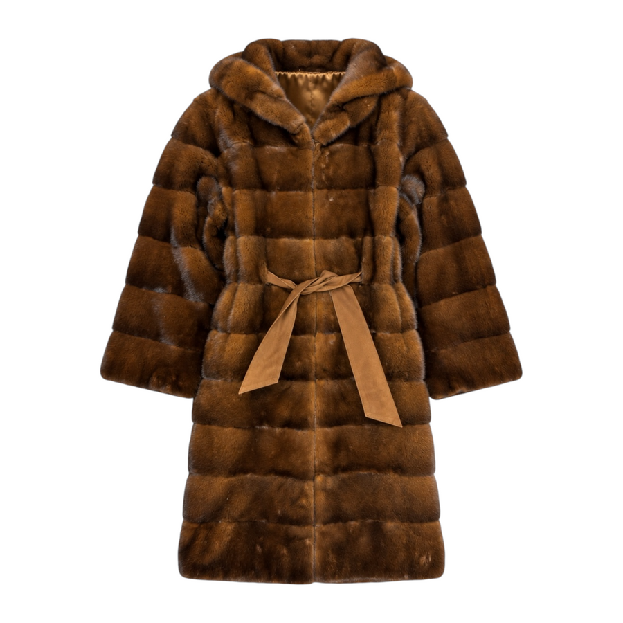 7/8 Coat with Hood and Belt