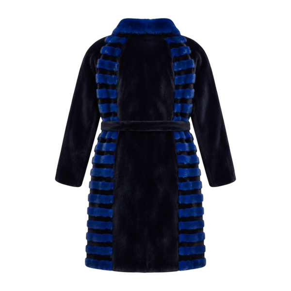 Blue and Black Mink Combo Coat with Blue Collar