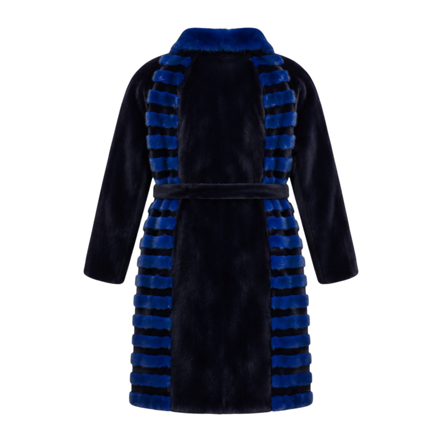 Blue and Black Mink Combo Coat with Blue Collar