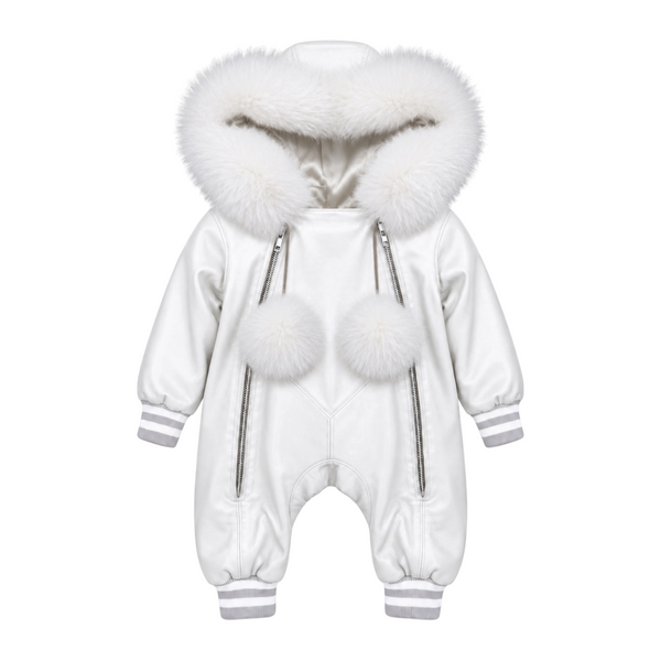 Baby Leather Onesie with Fur Trim