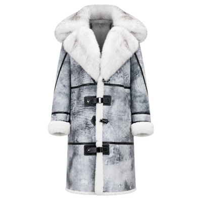Grey Stonewash Shearling with White Fox
