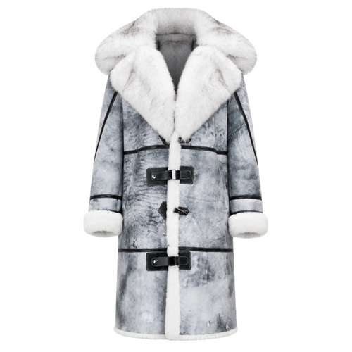 Grey Stonewash Shearling with White Fox