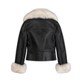 Cropped Leather Shearling with Fox Collar and Cuffs