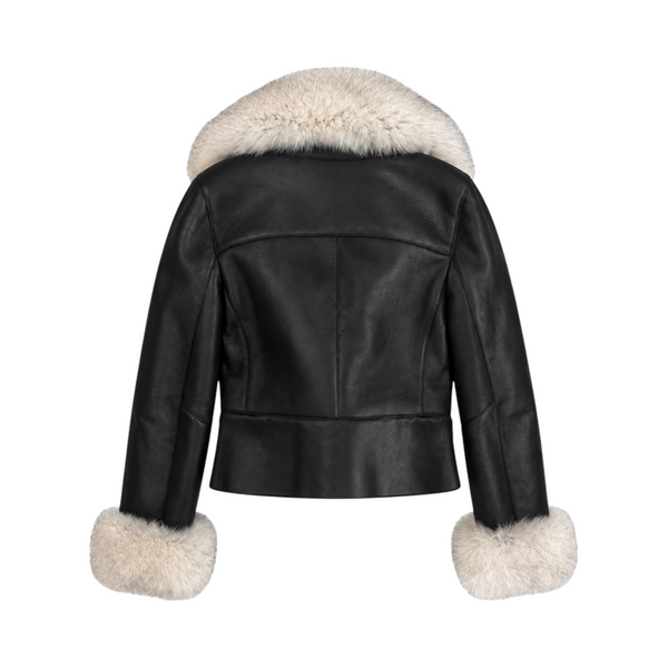 Cropped Leather Shearling with Fox Collar and Cuffs