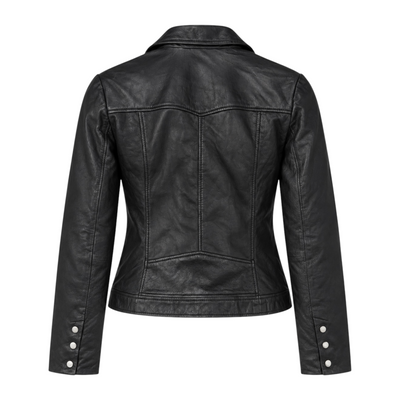 Basic Buttoned Black Leather with Collar