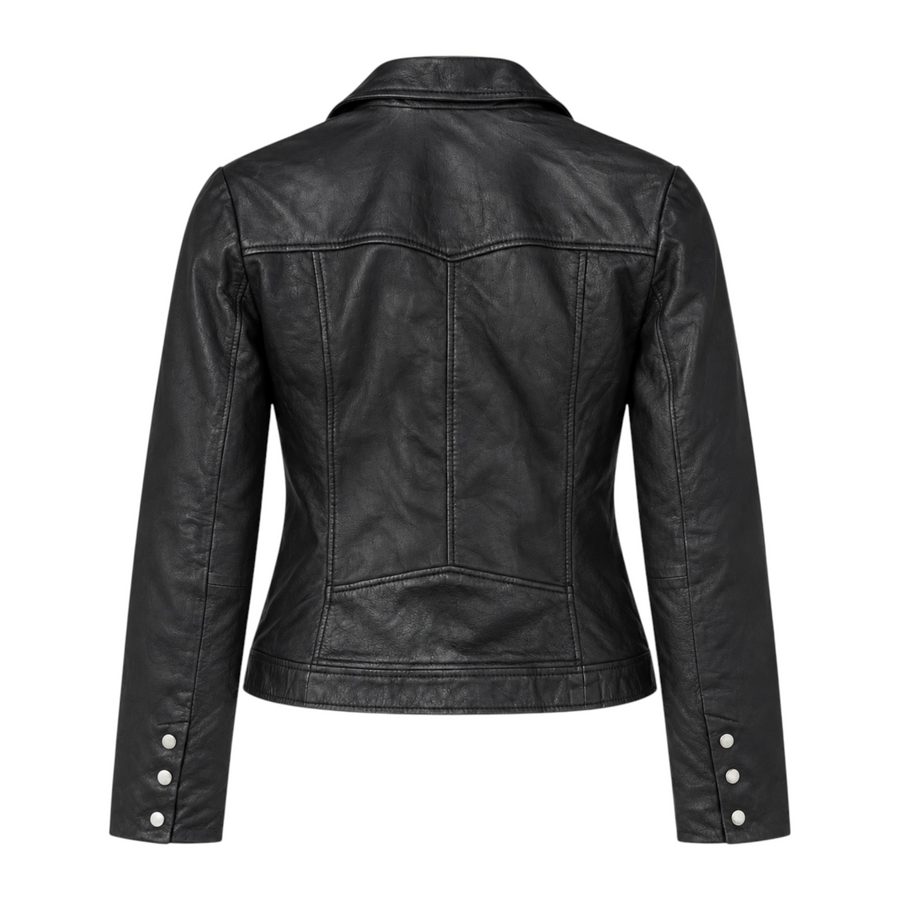 Basic Buttoned Black Leather with Collar