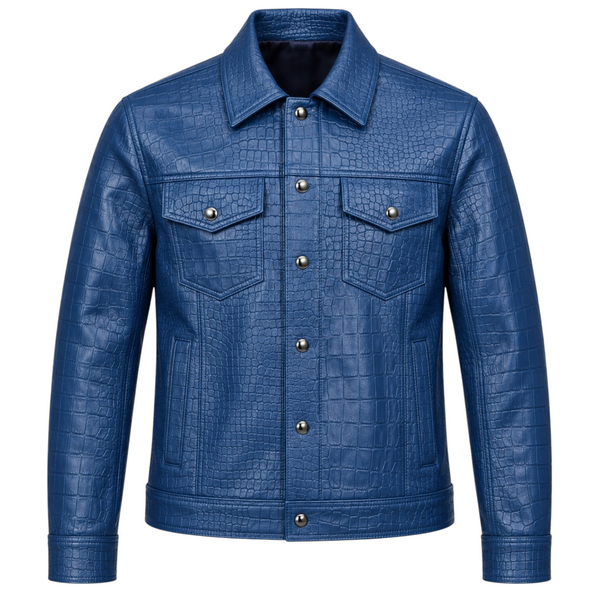 Croc-Embossed Leather Trucker Jacket
