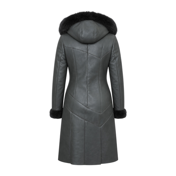7/8 Green Shearling with Fox Hood and Middle Lining