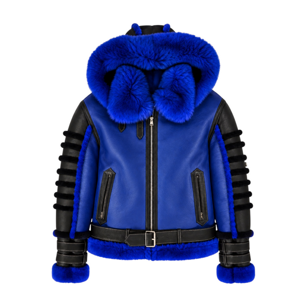 Ribbed Biker Shearling with Fox Collar