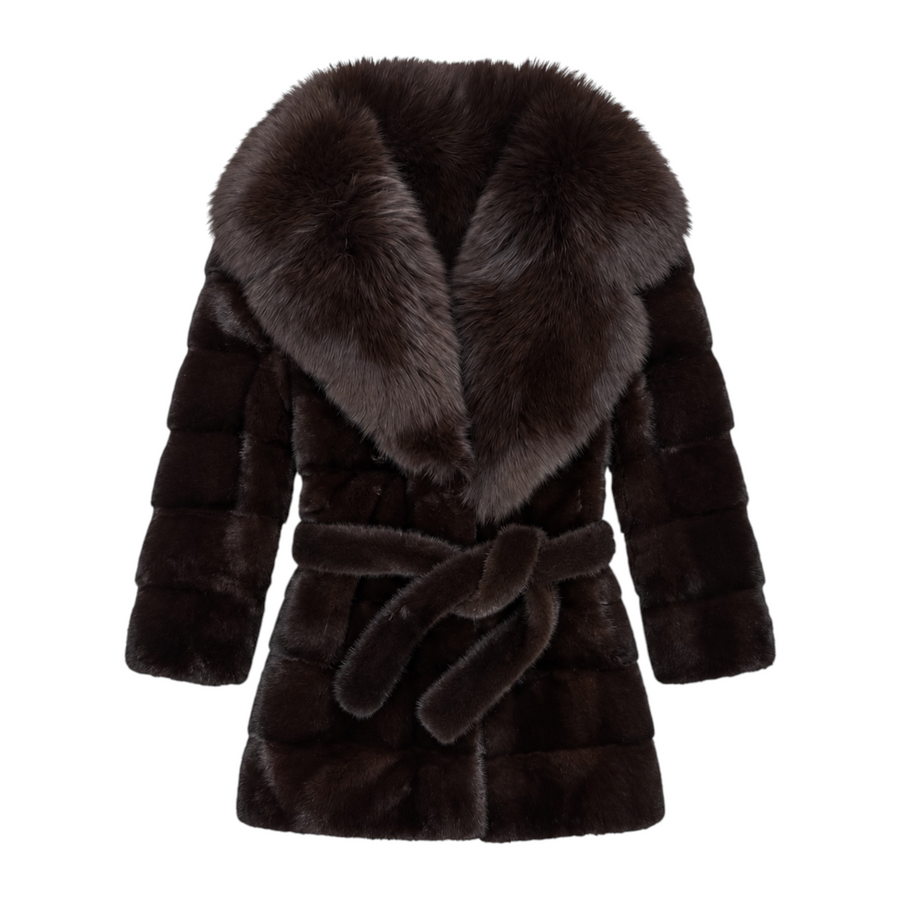 Dark Brown Mink with Fox Collar