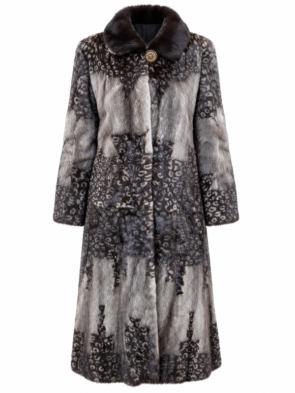 Leopard Pattern Full Length Mink Trench