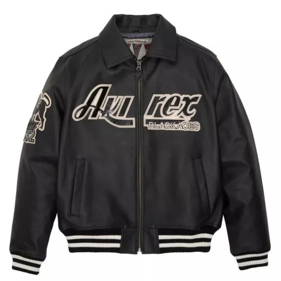 Avirex Black Aces Leather Jacket