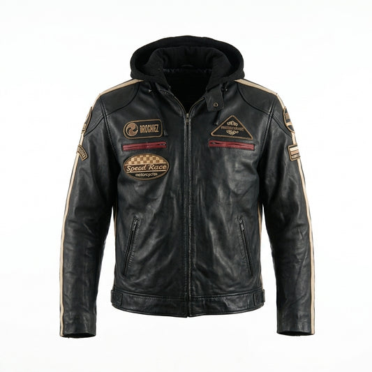Hooded Racer Leather Jacket