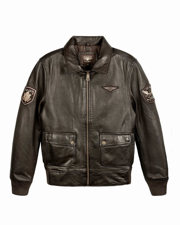 Top Gun® Aviator Luxury Leather Bomber With Removable Mouton Collar