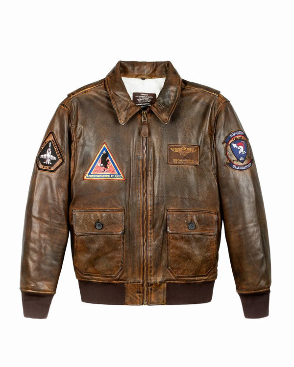 Top Gun® Vintage Premium "Top Hook" Leather Jacket With Removable Mouton Collar