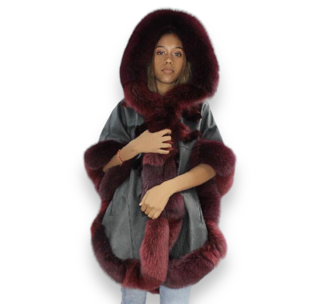 Burgundy 2024 fur cape