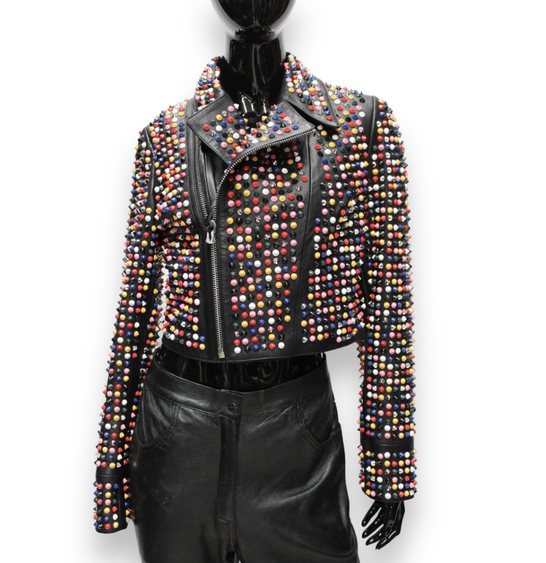 Black Leather with Multi Color Studs - Daniel's Leather