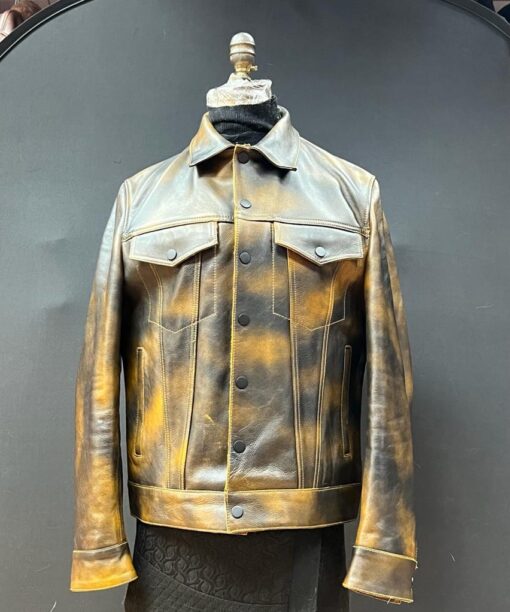 Gold stone wash jean leather